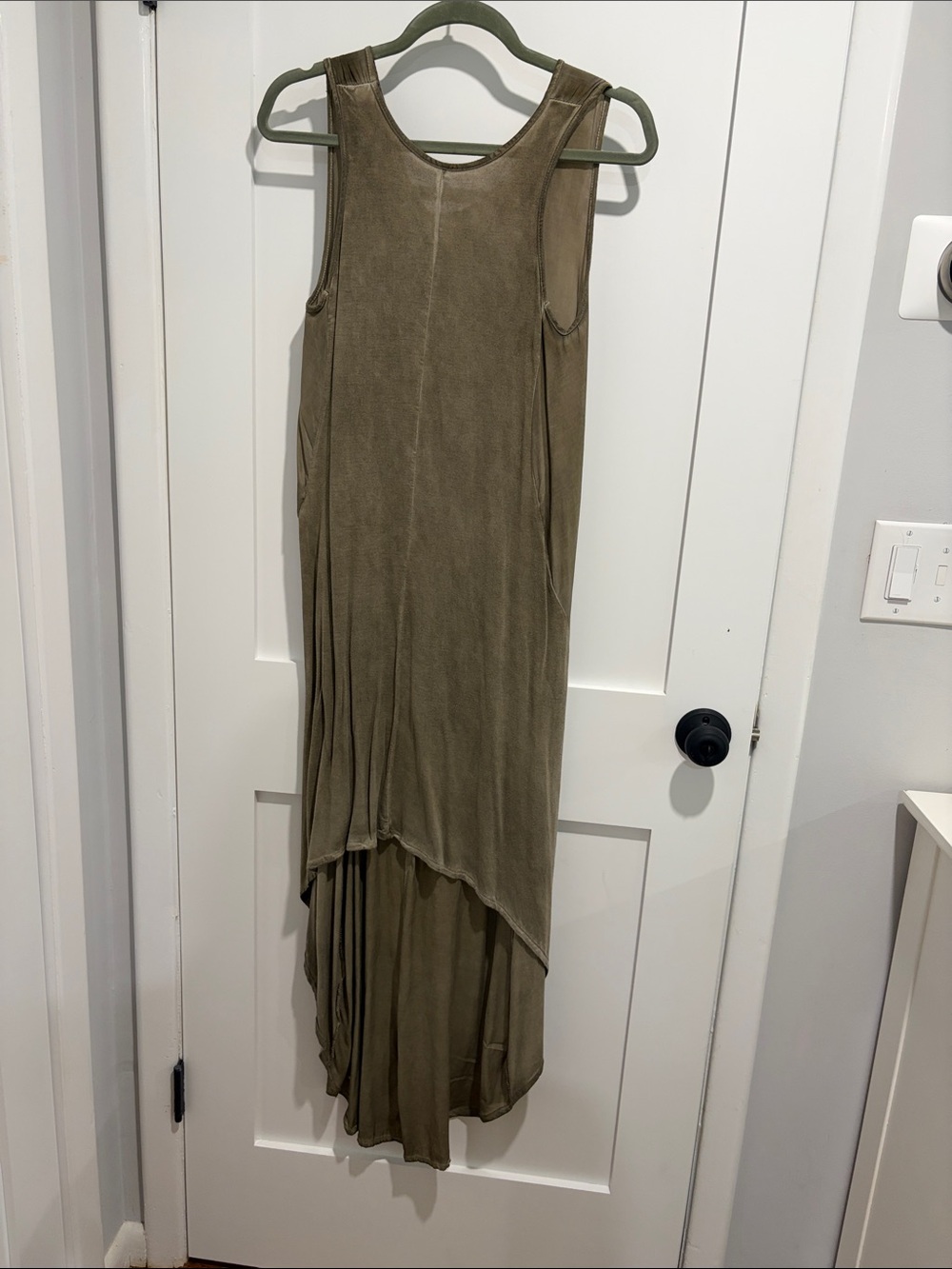 Sleeveless Asymmetric Olive Green Maxi Dress